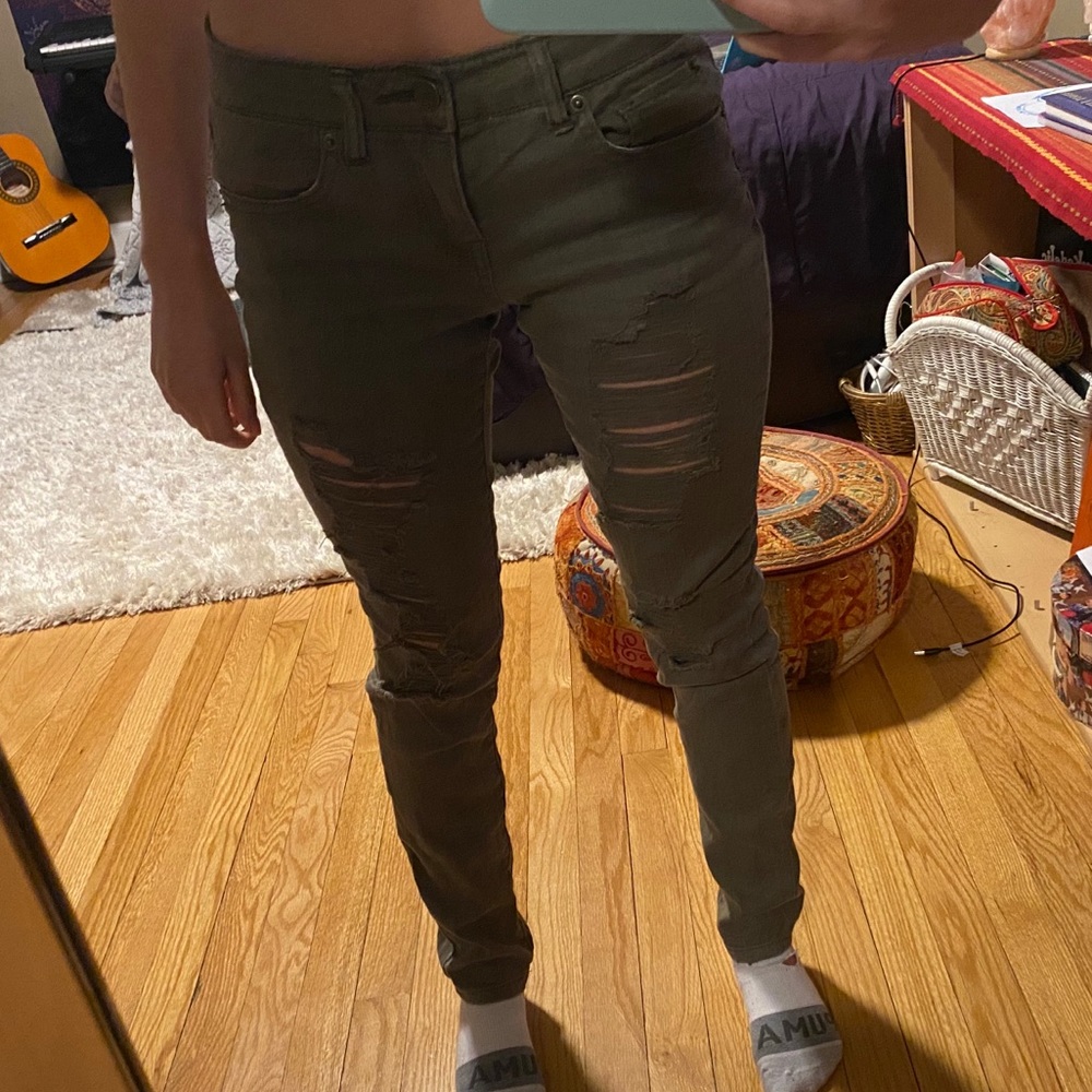 Army Green Ripped Jeans